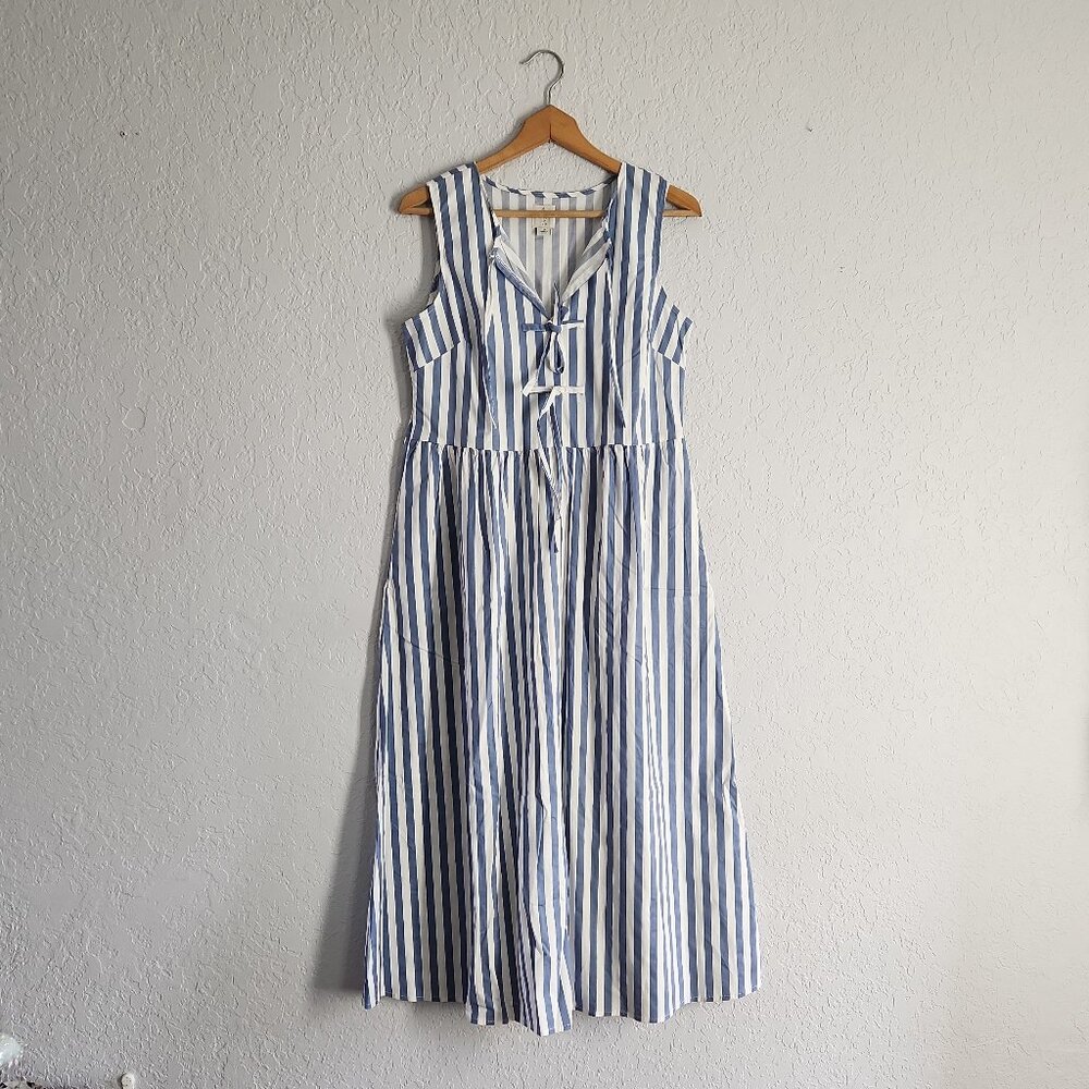 Joie Blue White Striped tie-front sleeveless midi maxi dress with pockets sz S